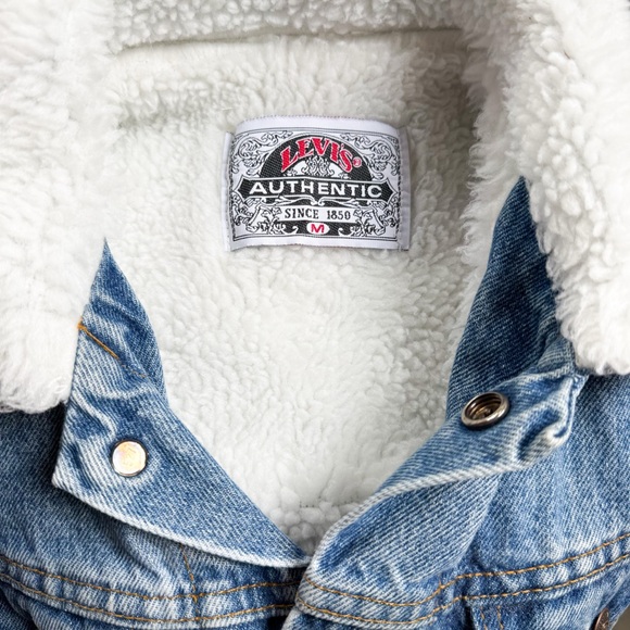 Vintage 80s 90s Levi’s Boys M 10/12 Sherpa Denim Trucker Jacket USA White Tab - Picture 4 of 15
